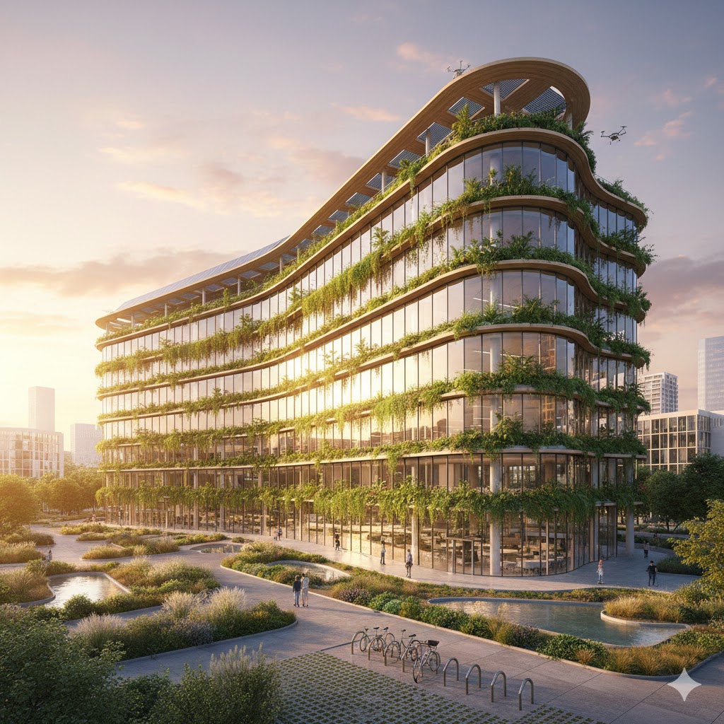 Concept tòa nhà văn phòng hiện đại xanh